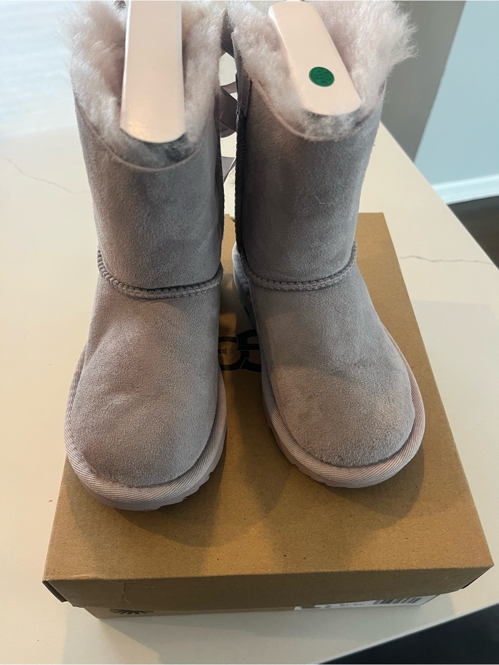UGG Kids Light Gray Suede Plush-Lined Boots